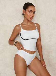 SHEIN Swim Zomer 1 Set Dames Contrasterende Trim Tankini Badmode