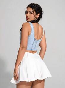 SHEIN EZwear Women's Front Button Sleeveless Casual Slim Fit Denim Top - Light Wash - View 2