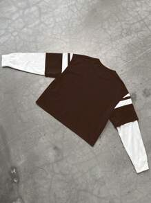 Manfinity Roghcode Men's Slogan Print Casual Mock Layered Long Sleeve Pullover Sweatshirt - Coffee Brown - View 2