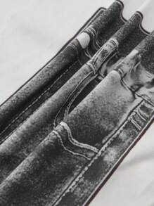 EMERY ROSE Plus Denim-Effect & Floral Print Summer Outfits Leggings - Dark Grey - View 6