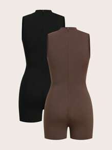 SHEIN EZwear Women 2pcs Multi-Color Knit Jumpsuit Set - Black and White - View 2