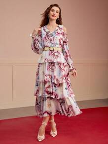 MOTF PREMIUM FLORAL PRINT RUFFLE LAYERED HEM DRESS,SPRING/SUMMER - Multicolor - View 6