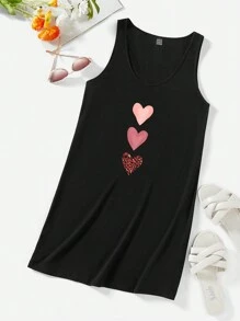 EMERY ROSE Women's Casual Leopard Print Heart Tank Top Mini Dress Suitable For Going Out Chic Dress - Black - View 2
