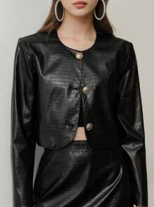 MOTF STUDIO CROCODILE EMBOSSED BOXY JACKET & SKIRT,SPRING/SUMMER