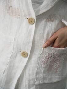 MOTF PREMIUM LINEN SINGLE BREASTED BELTED BLAZER - White - View 3