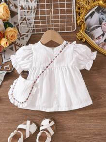 Baby Girl White Round Neck Princess Ruffle Top Sweet Suitable For Outdoor Wear - White - View 9