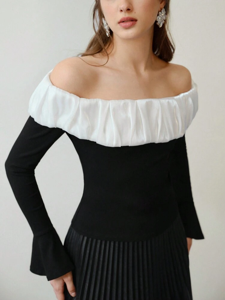 MOTF STUDIO COLORBLOCK RUCHED OFF SHOULDER T-SHIRT,VALENTINE'S DAY,SPRING/SUMMER