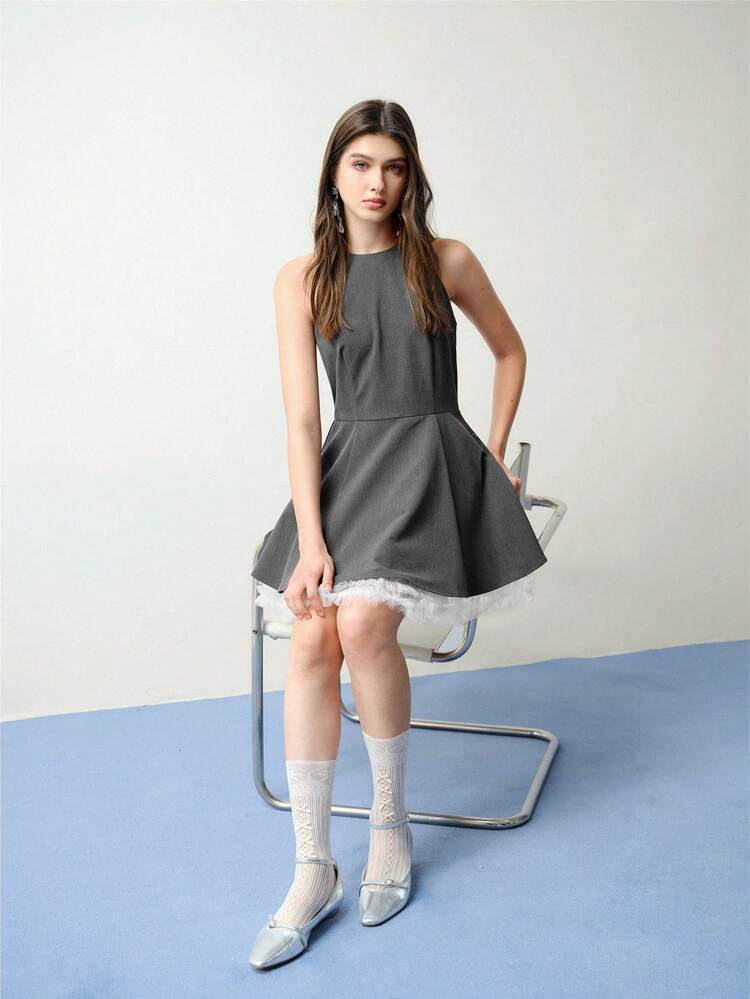 MOTF STUDIO CONTRAST MESH FLARE COCKTAIL DRESS,VALENTINE'S DAY OUTFIT,SPRING/SUMMER