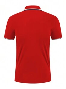 Manfinity Dauomo 男士纯色短袖 Polo 衫，休闲时尚，适合日常穿着 - 紅色 - 查看 2