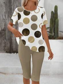 EMERY ROSE 2pcs/Set Women Casual Minimalist Polka Dot Print Set, Suitable For Summer - Multicolor - View 5