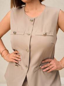 SHEIN Clasi Plus Size Women Spring Elegant Suit Set, Versatile For Daily Office Commute - Khaki - View 6