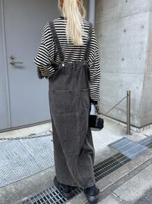 FRIFUL 女士灰色直筒牛仔连身裤工装裤连衣裙，春季 - 灰色 - 查看 5