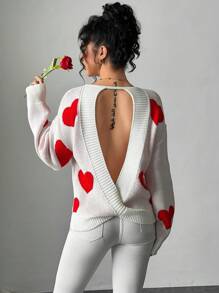 Chiquease Fashionable Sexy Valentine's Day Backless Heart Jacquard Sweater Fall Winter Cloth For Women - White - View 2