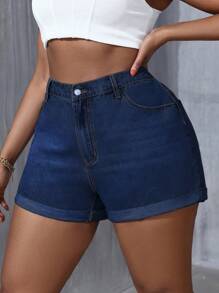 SHEIN SXY Plus Size Casual Denim Shorts, Minimalist Style For Daily Wear