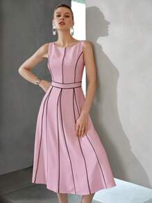 MOTF PREMIUM 对比滚边无袖连衣裙 - 粉色 - 查看 5