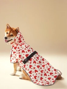 PETSIN 1 pieza Impermeable para mascotas, Ropa impermeable con capucha con patrón de corazón y bloque de color reflectante con cierre ajustable de hebilla, impermeable para perros - Multicolor - Ver 4