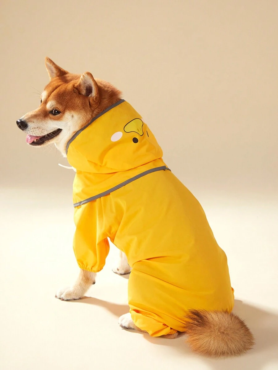 PETSIN 1 件宠物雨衣，鸭子设计，带可拆卸兜帽，防水四腿全身狗雨衣