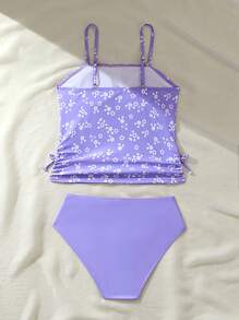 SHEIN Tween Girl Ditsy Floral Ruffle 吊带比基尼泳装，随机印花