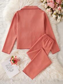 Tween Girls Pajama Set, Burgundy Cherry Embroidered Comfortable Loose Fit Long Sleeve And Long Pants, 2 Pieces Loungewear