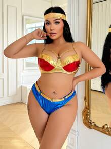 Fantasy Costume 3pcs Plus Size Sexy Power Woman Cosplay Lingerie Set