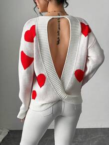 Chiquease Fashionable Sexy Valentine's Day Backless Heart Jacquard Sweater Fall Winter Cloth For Women - White - View 7