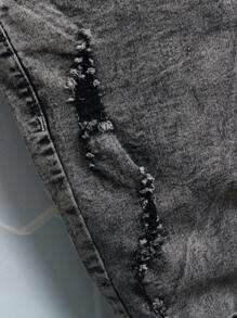 Manfinity LEGND 男式简约做旧前扣口袋休闲牛仔短裤 - 灰色 - 查看 6