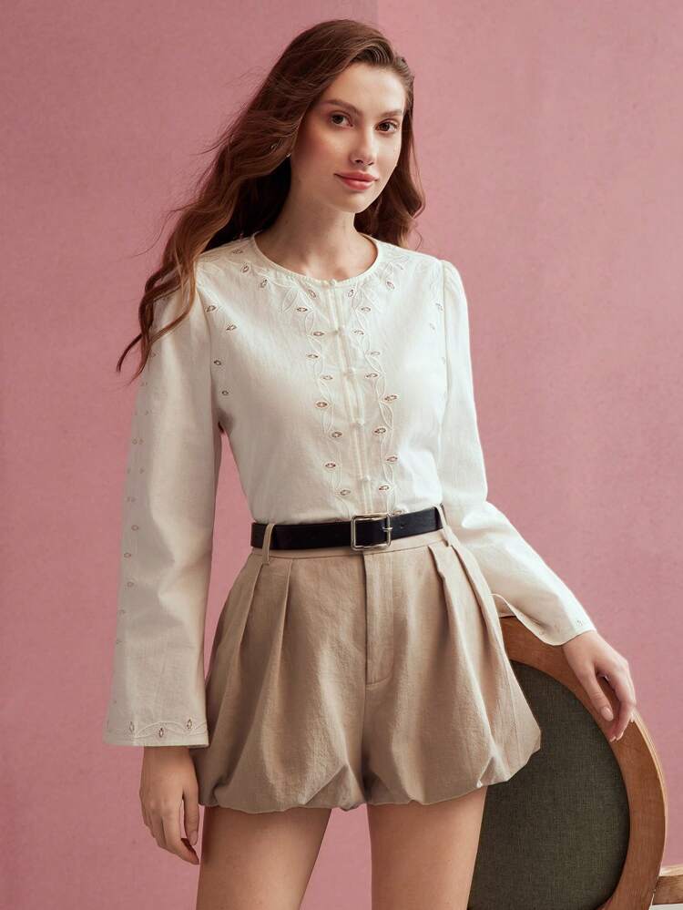 FOLD PLEATED PUFFBALL SHORTS,SPRING/SUMMER