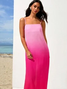 Opulessa Valentine's Day Ombre Print Vacation Spaghetti Strap Long Dress For Women Beach