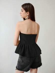 MOTF STUDIO SOLID PEPLUM TUBE TOP,VALENTINE'S DAY,SPRING/SUMMER - Black - View 7