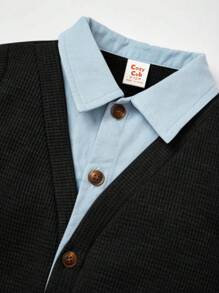 Cozy Pixies Baby Boy Casual Versatile Color Block 2 In 1 Cardigan Top - Multicolor - View 5