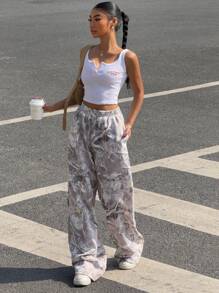 SHEIN EZwear 休闲枝形印花宽松女式运动裤 - 彩色 - 查看 6