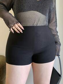 Dazy Plus Elastische, getailleerde, effenkleurige mini-fietsbroek, voor alle seizoenen