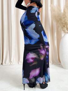 SHEIN Clasi Women's Elegant Large Floral Pleated Mermaid Skirt,Valentines Clothes, Summer Outfits For Women,Spring Outfits For Women, Coquette ,Festival