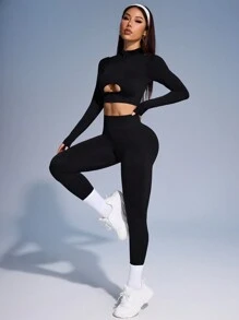 Dewbera Dewbera Women's Spring Tight High Waist Casual Simple Zip-Up Suit, American Style Yoga Activewear - Black - View 5