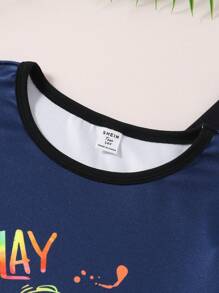 Teen Boy 4PCS Gaming Luminous Graffiti Print Snug Fit Round Neck Short Sleeve Top & Long Pants Pajama Set - Multicolor - View 8