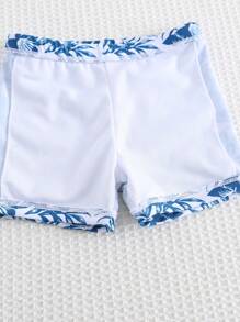 SHEIN Bộ đồ bơi dài tay in họa tiết lá cọ cho bé trai/bé gái, đồ đi biển thường ngày phù hợp cho mùa xuân, hè, thu, đông, bãi biển, hồ bơi, khu nghỉ dưỡng - trắng - Xem 4