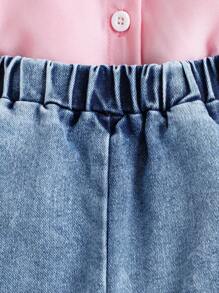 Set de 3 piezas para niñas bebé con estilo de moda callejera: chaleco, blusa y pantalón de pierna ancha, para primavera y otoño - Azul - Ver 6