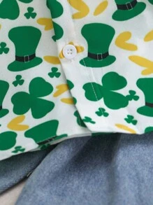 SHEIN 小男孩单排扣领衬衫，多色百搭度假风格短袖衬衫。百搭，度假风格，可爱，简约设计，适合日常休闲穿着 - 彩色 - 查看 4