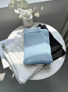 Chiquease 1 件女式高腰条纹针织喇叭裤，弹力修身踝长阔腿裤，秋冬