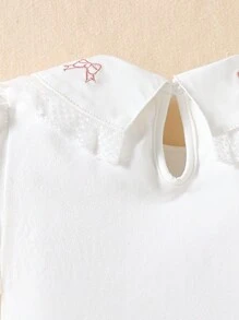 Souflis Souflis Young Girl' Cute & Sweet Bow Decor Puff Sleeve Short Sleeve Casual T-Shirt, Summer