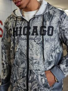 PAVTROS Manfinity Streetrush Men's Letter Print Zip Front Hooded Sweatshirt With Drawstring - Grey - View 4