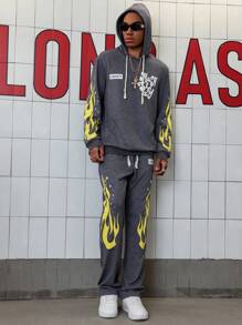 PAVTROS Men's Letter Print Long Sleeve Hoodie And Sweatpants Baseball Set - Grey - View 4