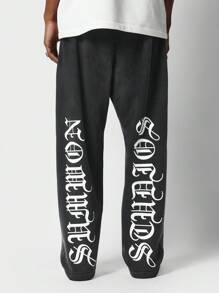 SUMWON Logo Print Sweatpants Comfortable Loose Fit Athletic Pants French Terry Cotton Jogger Style Classic Graphics Winter Workout Loungewear Streetwear - Black - View 1