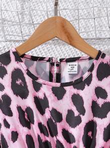 SHEIN Robe à manches lanternes avec imprimé léopard pour jeune fille