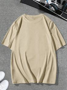 Manfinity EMRG 男式休闲星星和口号图案印花短袖 T 恤 - 卡其色 - 查看 3