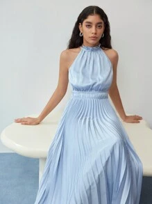 MOTF STUDIO FRILL NECK PLEATED DRESS