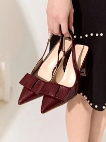 CUCCOO CHICEST Wine Red Bowknot Strap Thick Heel Pumps, Elegant & Fashion, For Work, Dating, Wedding, Party, Holiday, Valentine's Day Spring Break Easter Prom Heels