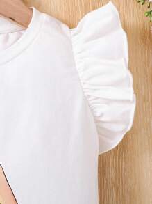 SHEIN Camiseta ajustada de cuello redondo con gráfico bonito de niña de color liso para niña joven