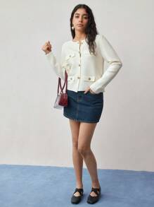 MOTF STUDIO 纹理针织纽扣前开衫 - 杏色 - 查看 3