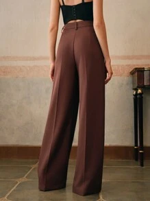 Anewsta Maillard 阔腿优雅现代高腰西装裤，度假新年 - 鏽棕色 - 查看 2